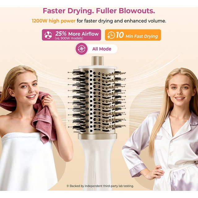 GOMYTH V1 Brosse chauffante et sèche-cheveux 5-en-1, ions négatifs anti-frisottis, 1200W, 3 vitesses et 4 réglages de température, brosse en céramique pour volume à la racine, lissage, démêlage,