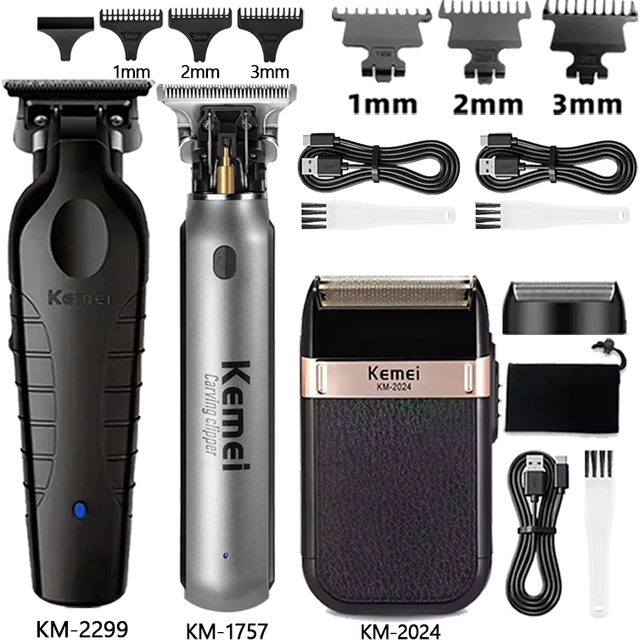 Kemei Hair Clipper Km-2299 Km-1757 Km-2024 USB Charging Zero-cut Blade Cordless Hair Trimmer Hollow Head Barber Hair Cut Machine