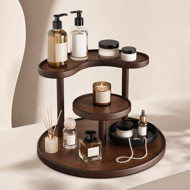 Wood Makeup Organiser Vintage Countertop Bathroom Storage Multifuctional Makeup Perfume Tray Cosmetic for Bathroom Bedroom