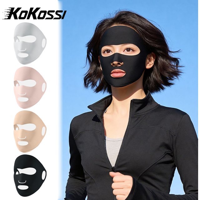 KoKossi Summer UV Protection Facekini Breathable Full Face Cover Elastic Adjustable Solid Color Sunscreen Mask Sports Women