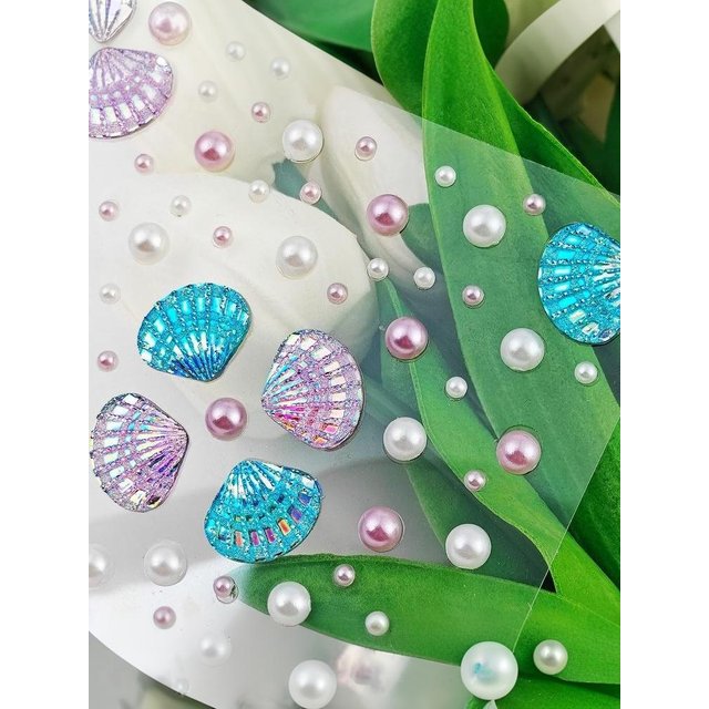 Temporary Waterproof Face Rhinestone Stickers 3D Dreamy Mermaid Shell Pearl 1 Sheet for Stage Performance Dance Show Makeup