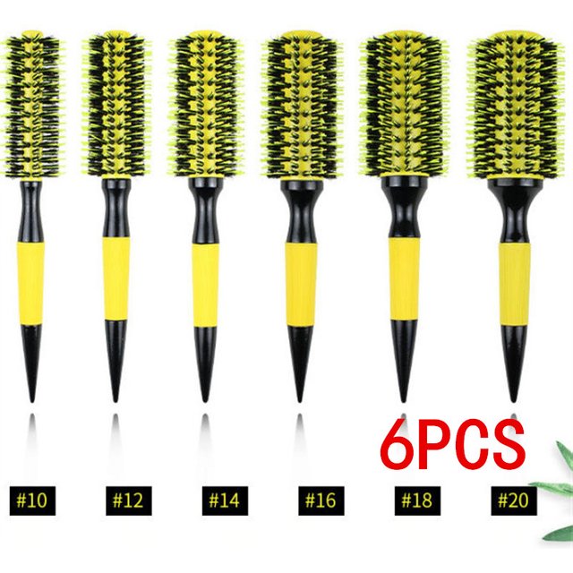 1/6pcs Yellow Boar Bristle Hair Comb Professional Round Hair Brush Curling Combs Woman Hair Curlerl Hairdresser Styling Tool