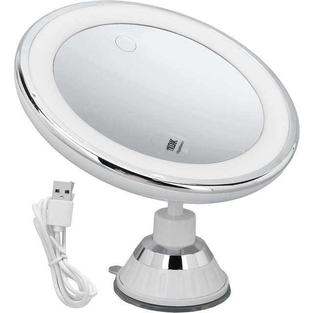 Suction Cup Makeup Mirror with 3 Light Colors Alloy 22 LED Lamp Beads 10x Magnify Rotating Mirror Easy Install Battery Powered
