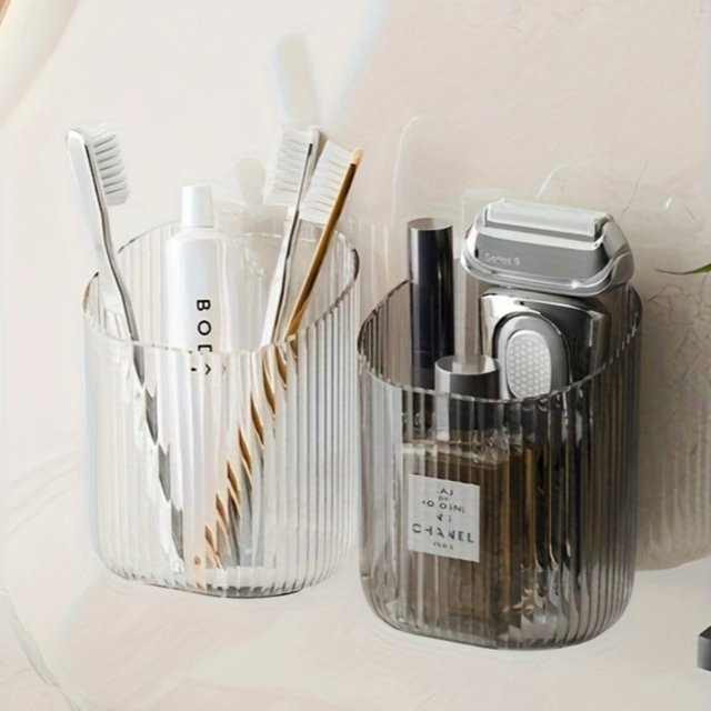 2pcs Multi-Functional Bathroom Toothbrush Holder Wall-Mounted Organizer Cup Kitchen Storage Space-Saving Bathroom Accessories