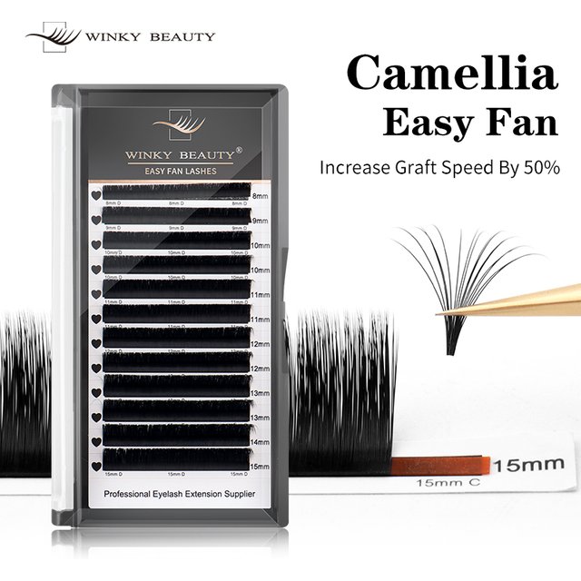 Ultra Light Easy Fans False Eyelash, 0.07 Curl Camellia Russian Flowering Lashes, Handmade Fan Lashes, Soft Dramatic Eye Makeup
