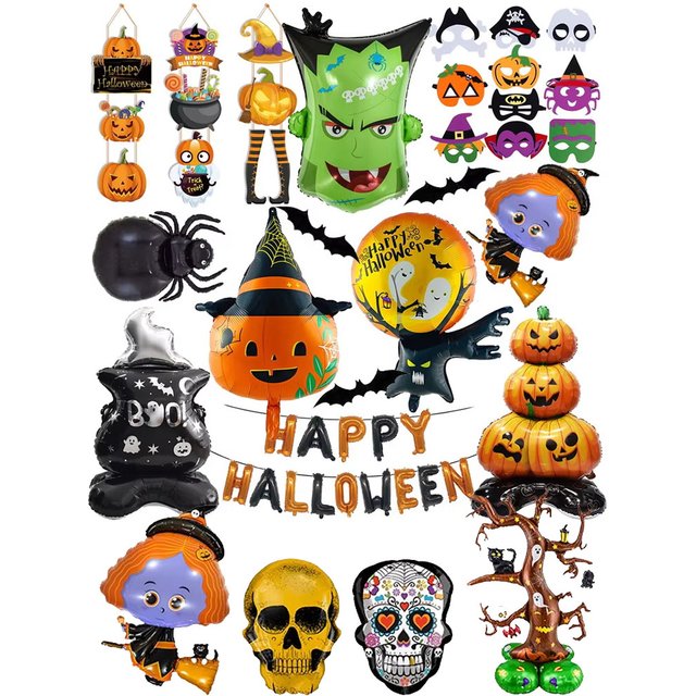 Halloween Balloons Spider Foil Balloon Halloween Accessories For Tricks Prop Ghost Face Mask Decoration Favor Scary Props Supply