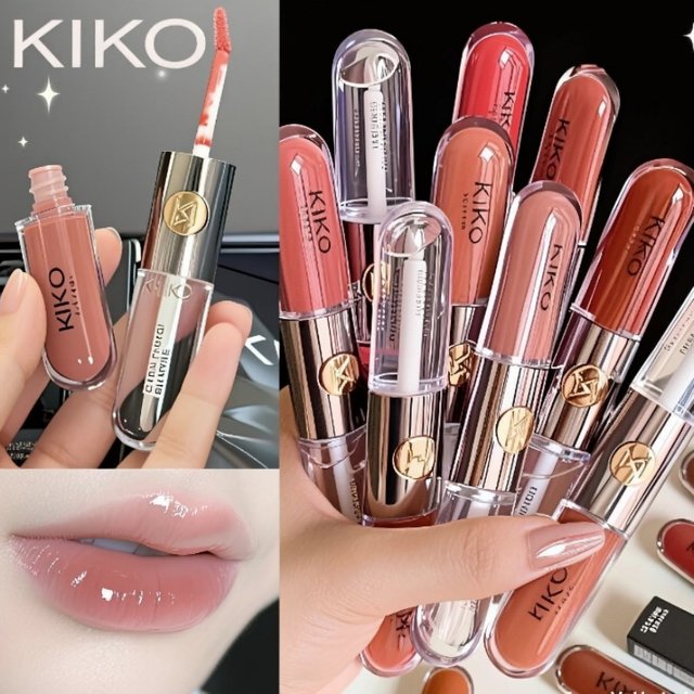 KIKO 3D Double Headed Lipstick Transparent Mirror Lip Gloss Non Fading Oil Sexy Rich Lip Gloss Milk Tea Bean Paste Naked Makeup