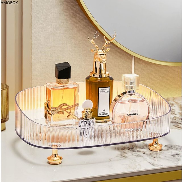 AMOBOX Organisateur de parfum de maquillage, plateau de vanité de salle de bain, plateau de commode