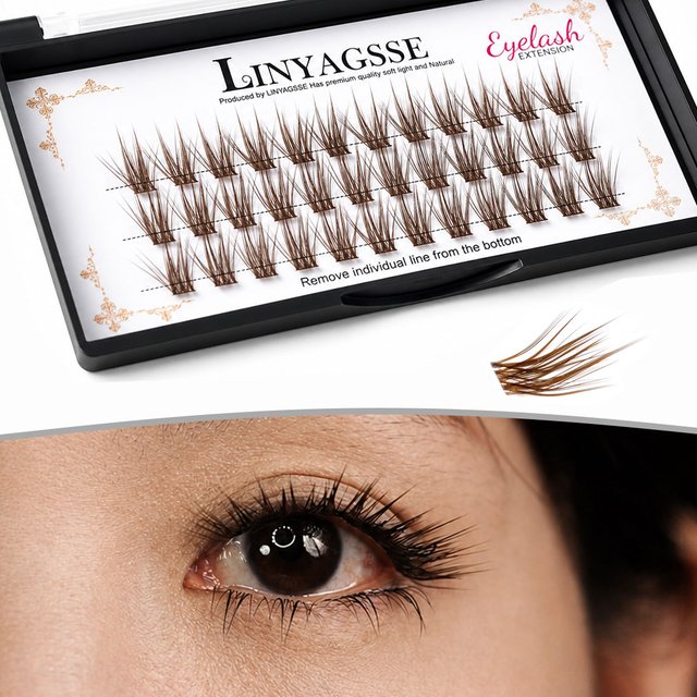 LINYAGSSE LN2350 L Curl Super Cluster Eyelash Extension Natural Mink Eyelash Individual Lashes Makeup Tools Cilias Brown Eyelash
