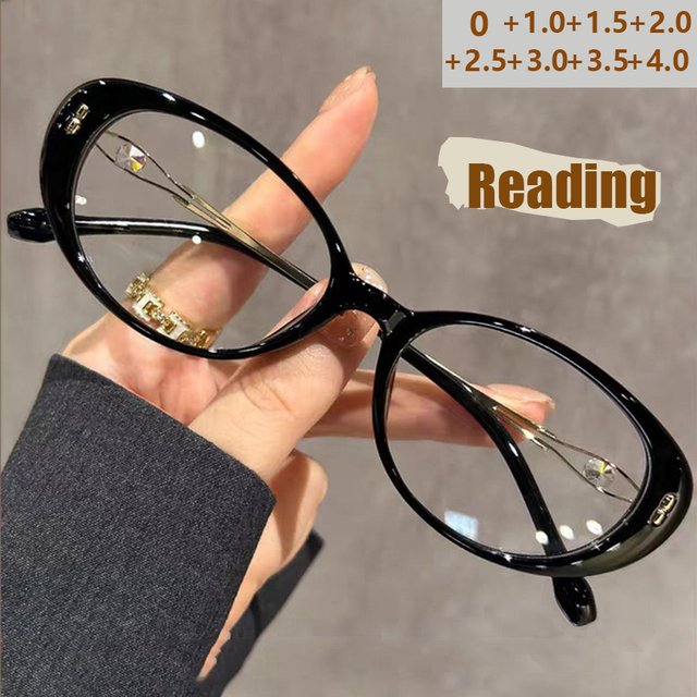 Fashionable No-makeup Reading Glasses for women, High-end Oval Frame Anti-blue Light Retro Cat-eye Reading Glasses 9521