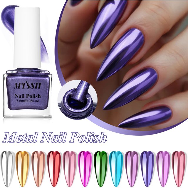 7.5ml Mirror Effect Metallic Nail Polish Chrome Gold Silver Purple Metal Nails Art Polish DIY No Baking Natural Quick-Drying