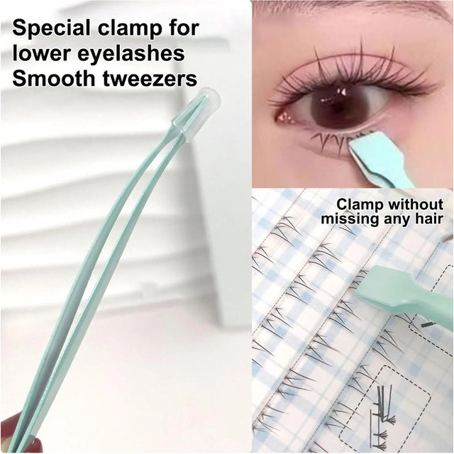 Stainless Steel Eyelash Cluster Applicator Tweezers Non-Slip Lash Applicator Tool for Lower Lashes Professional Makeup Salon