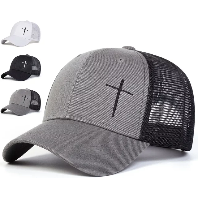 Unisex Cross Embroidery Baseball Net Caps Adjustable Casual Hats Spring and Summer Outdoor Sunscreen Hat