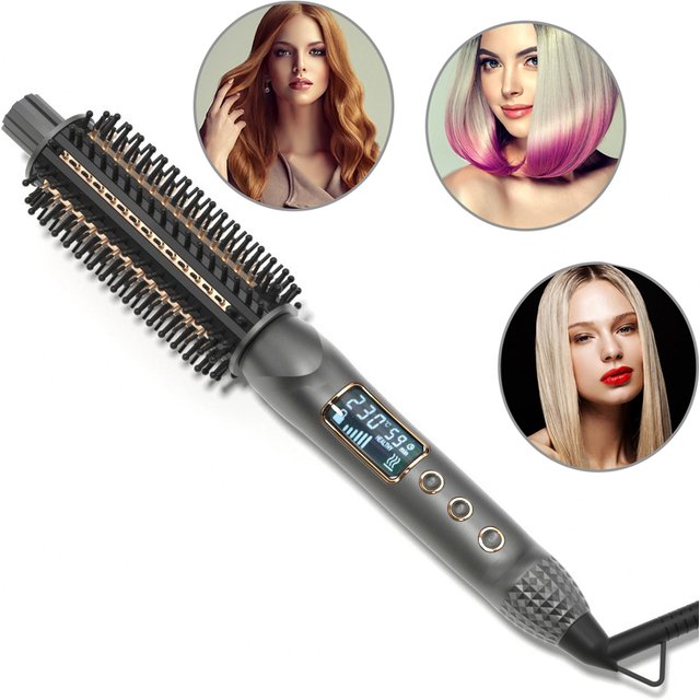 Heated Hair Curling Ceramic Tourmaline Ionic Volumizing Brush Quick Heating Hair Straightener Dual Voltage Travel Curling Iron