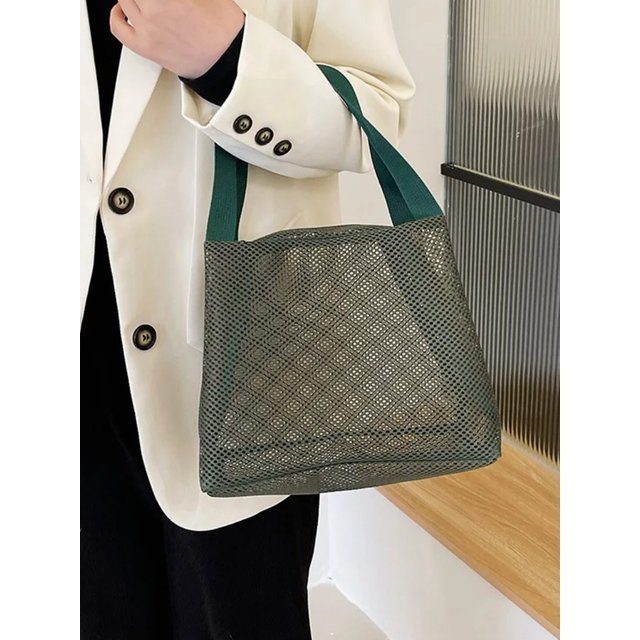 New Large Capacity Mesh Bag with Handle - Fashion Super ThinTravel Toiletry/Makeup Bag, Portable Beach Bag Cosmetic Zipper Pouch