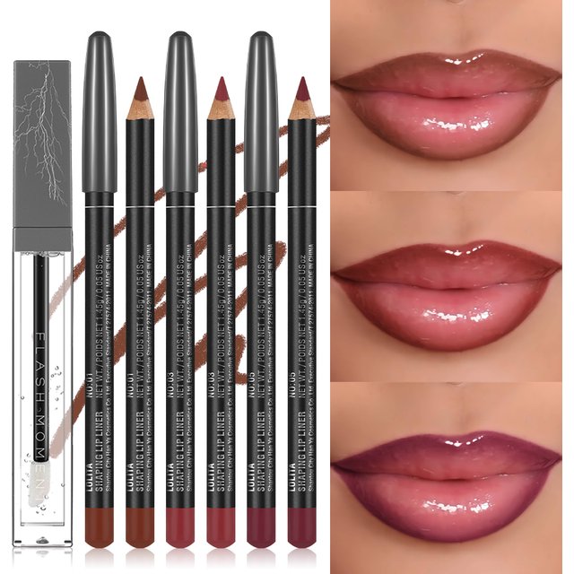 4-Pack Lip Liner and Lip Oil Set - Smooth Lip Liners for Defined Contours & Moisturizing Lip Oils for Luxurious Shine - Perfect
