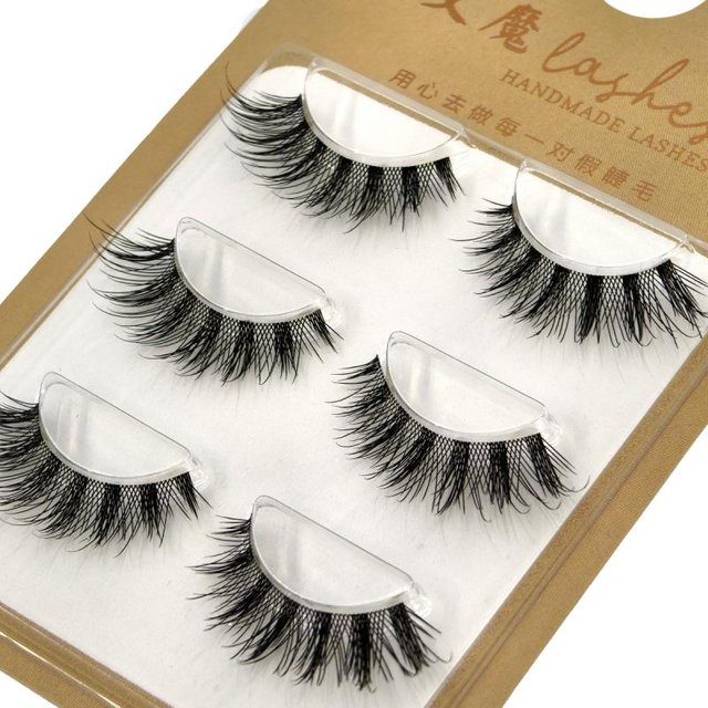 HBZGTLAD 3 Pair Set Cat Eyelash Fluffy Manga Dramatic False Eyelash Soft Cross Fairy Artificial Mink Eyelash Stretching Makeup