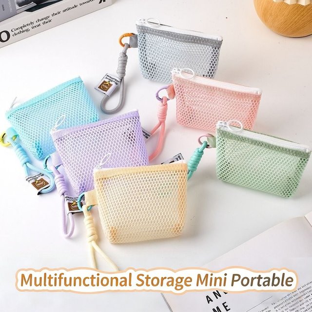 Dopamine Color Mesh Storage Bag Toiletry Handheld Coin Purse Zipper Closure Candy Color Small Cosmetics Bag