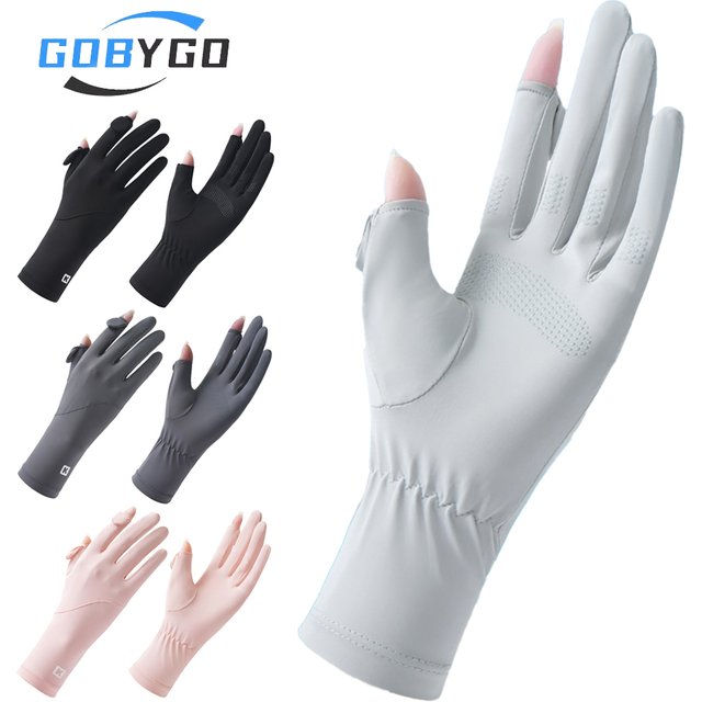 GOBYGO Summer Sunscreen Gloves Non-slip Touch Screen UV Protection Ice Silk Lengthened Wrist Protection Sunscreen Riding Gloves