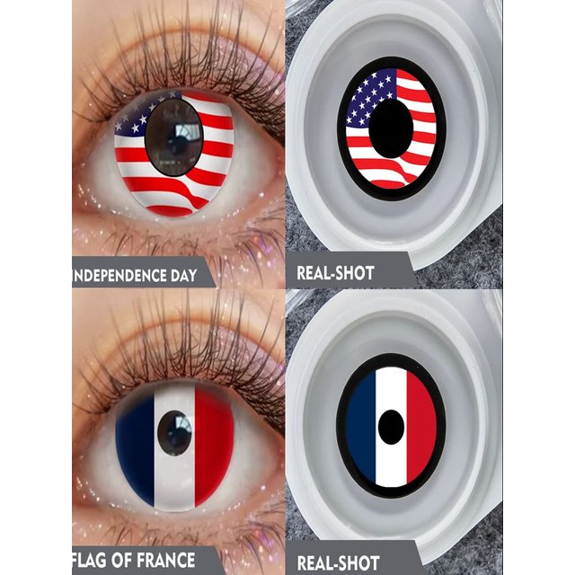 VISUASHOW 1 Pair Colored Contact Lenses 14.2mm Half Year Soft Lens for National Day Sports Fan Party Cosplay Eye Makeup