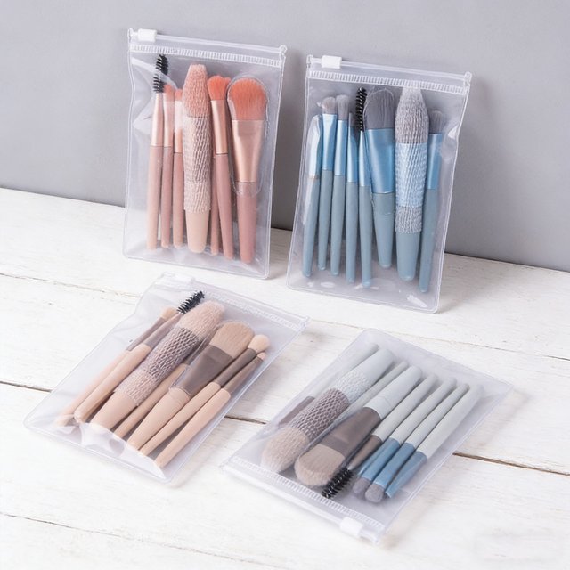 Travel Size 8Pcs Makeup Brush Kit - Soft Hair Blush Eyeshadow Contour Brushes Professional Beauty Tools