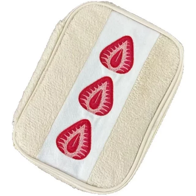 Sweet Embroidery Strawberry Pen Bag Large Capacity Portable Stationery Pen Case Cosmetic Makeup Storage Bag Student Supplies