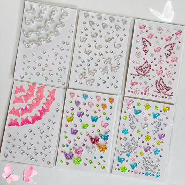 6 Pieces of Butterfly 3D Rhinestone Stickers, Kidsren's Face Stickers for Makeup and Stage Performance, Handmade Decorative DIY Diamond Stickers