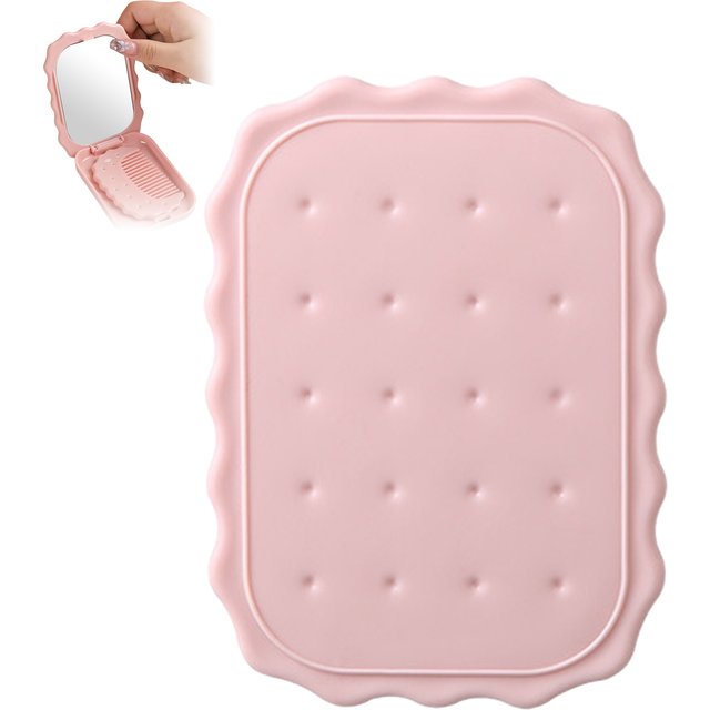 Cute Pink Cookie Shaped Mirror Folding Handheld Mirrors With Comb One-Sided Makeup Mirror Set Makeup Gift for women Girls