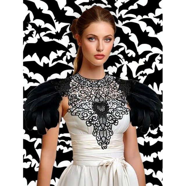 Cape en plumes avec ailes d'épaule, harnais de sorcière corbeau noir pour Halloween et mascarade, accessoire de Costume de carnaval pour femmes