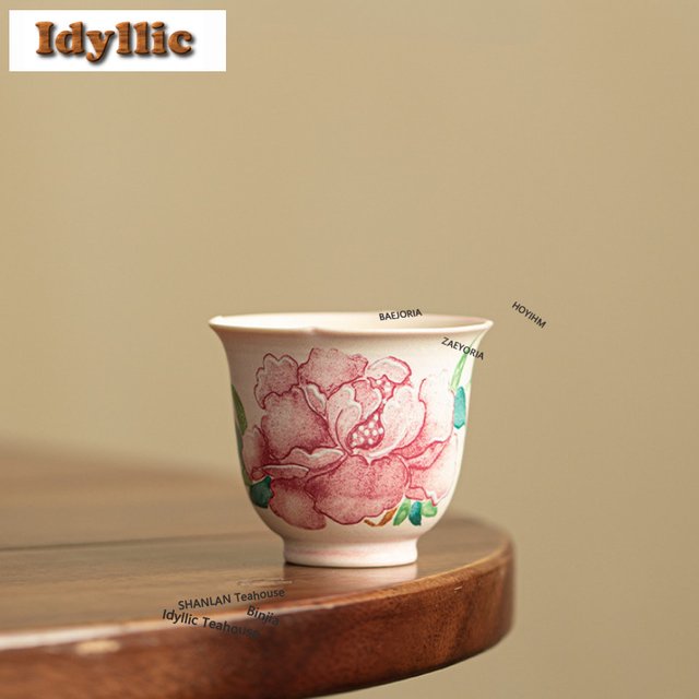 Tasse à thé pivoine peinte à la main 70 ml, bol à thé japonais, ensemble de tasses à thé, tasse de dégustation de parfum, tasses de maître Chazhan, articles de thé, cadeaux artisanaux
