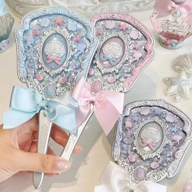 Flowerknows Knight Unicorn Makeup Hand Shell Pearl Collection Makeup Mirrors High Beauty Portable Hand Mirror