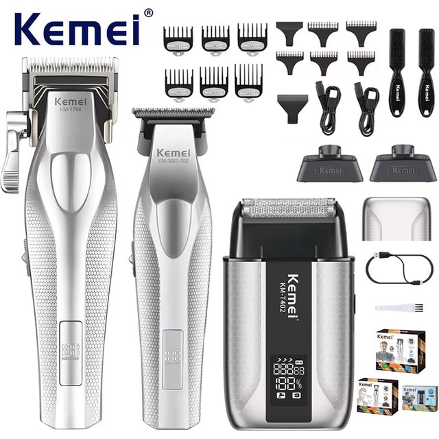 Kemei Hair Clippers Professional Rechargeable Hair Trimmer Electric Shaver for men 0MM Haircut Machine KM-1798 3023-702 T402 Kit