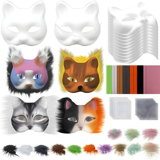 Diy Masquerade Cat Face Masks Kit Paintable Blank Masks Party Cosplay Costume Sexy Half Face Mask for women Men Handmade Eyemask