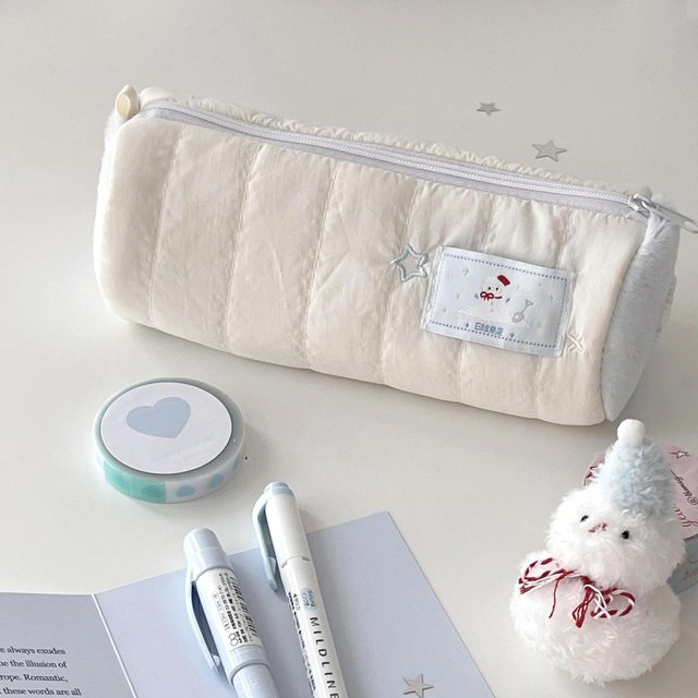 Kawaii Snowman Pencil Case Large Capacity Stationery Storage Bag Multi-use Cosmetic Organizer Aesthetic Stationery Supplies