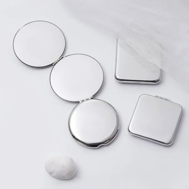 Portable Women Stainless Steel Makeup Mirror Hand Pocket Folded-Side Cosmetic Make Up Mirror Small Various Shapes Skin Care Tool