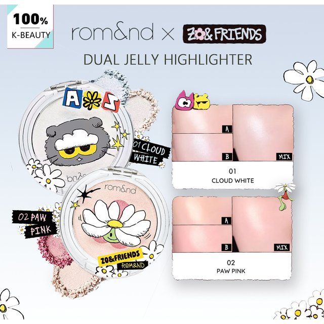 rom&nd X ZO&FRIENDS DUAL JELLY HIGHLIGHTER,Natural Dewy Glow,Luxury Makeup,Finger-Tap Application,Korean Cosmetic,Korean Makeup