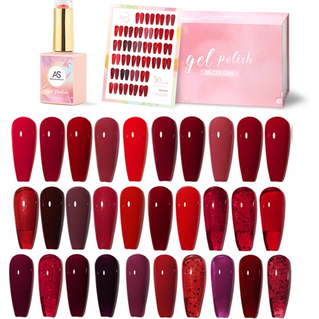 AS 15 ml Valentine's Gel Nail Polish Set Crystal Red Blood Varnish New Year Colors UV Semi Permanent Gel Kit Gift With Display