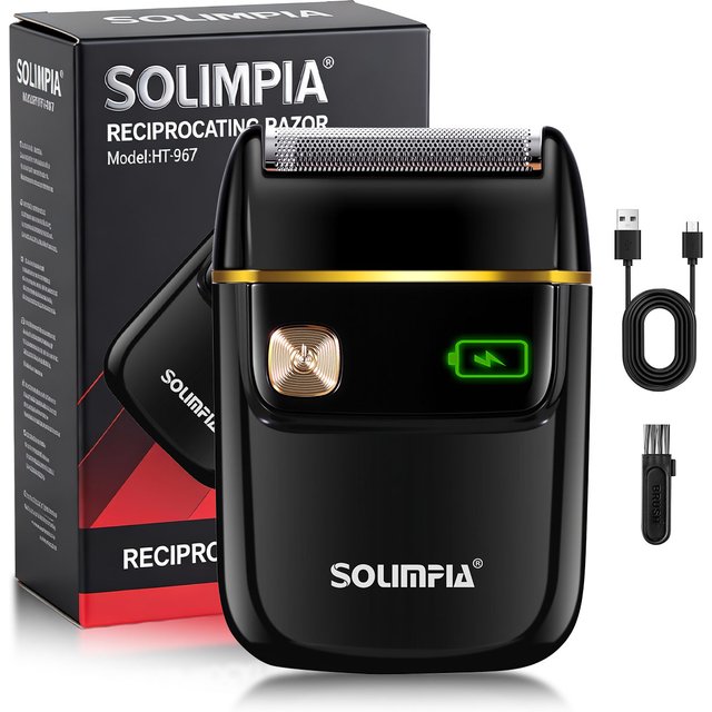 Solimpia Portable Mini Electric Shaver for men Single-Head Reciprocating Smart Digital Display Beard Razor 6200 RPM Rechargeable