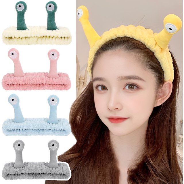 2025 New Cartoon Cross-border Funny Snail Face Wash Headband, Cute Plush Headband Suitable for women's Face Washing and Makeup