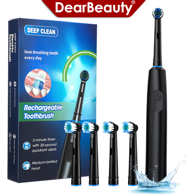 Rotation Electric Toothbrush Waterproof USB Rechargeable Electric Toothbrush with 8 Replacement Heads for Adult Oral Care