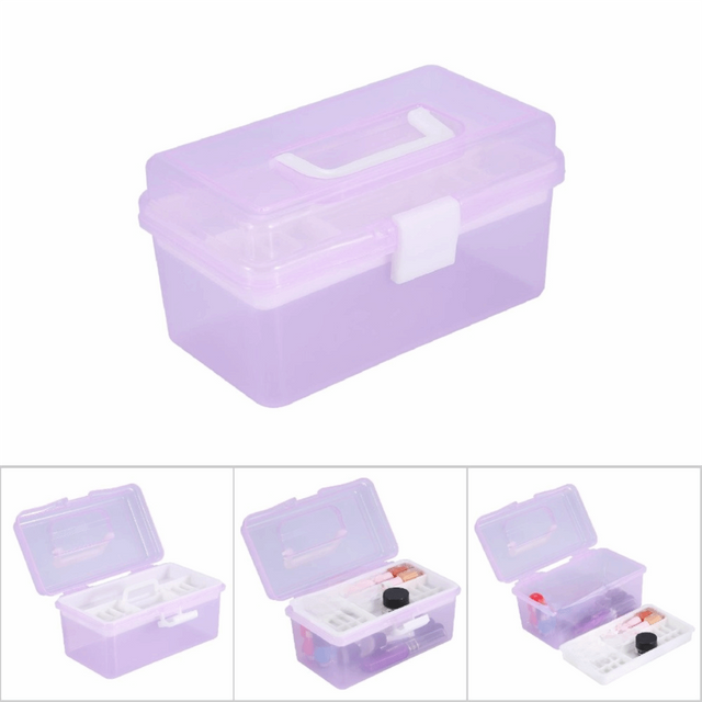 Purple Multifunctional Nail Art Storage Box Transparent Plastic Double-layer Cosmetic Tool Case Small Size Tool Container