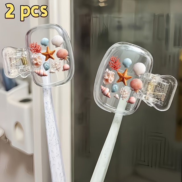 2pcs Ocean Shell Starfish Coral Toothbrush Case for Travel Portable Breathable Easy to Clean Pollution-Proof Gift For Family Boy