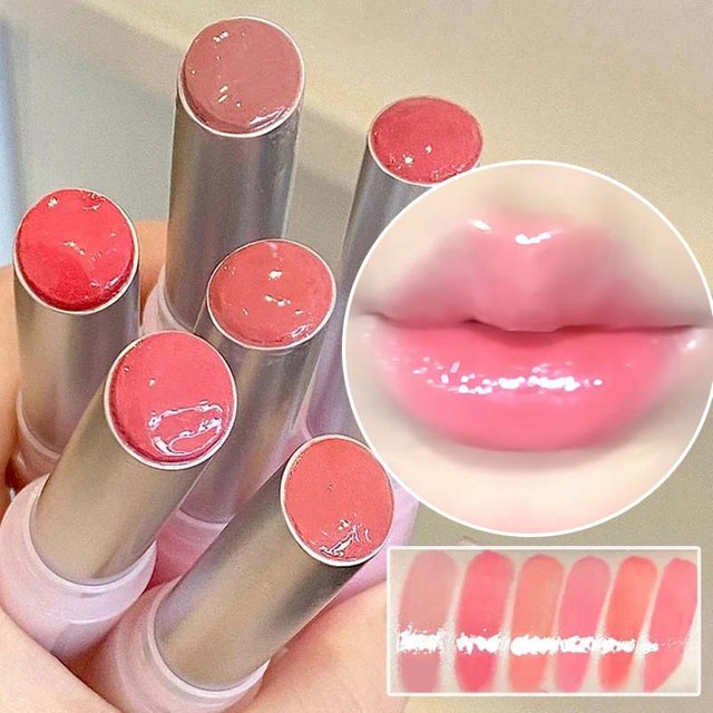 Mirror Glass Solid Lip Gloss Water Light Round Tube Lasting Moisturizing Lipstick Natural Nude Peach Tint Jelly Lip Glaze Makeup