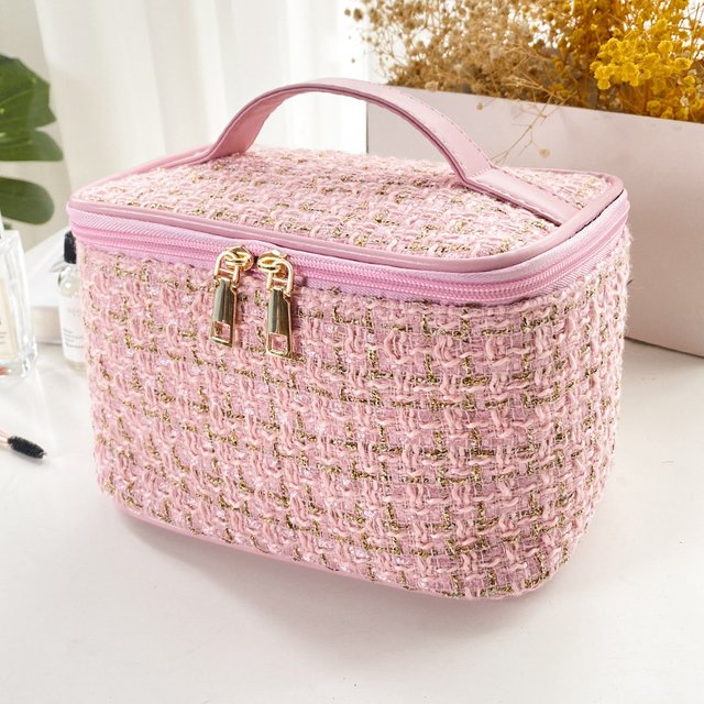 Nouveau coréen plaid portable petit parfum sac de maquillage grande capacité portable trousse de