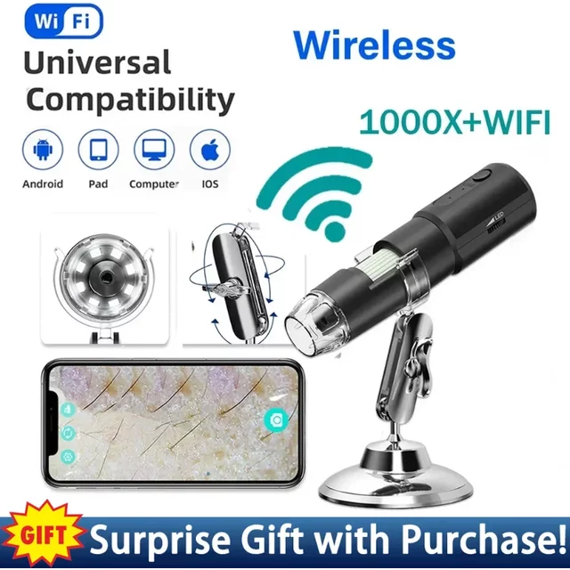 Wireless Dermatoscope Scalp Skin Analyzer Machine 1000X Facial and Body Analyzer Electronics Microscope Beauty Health Profession