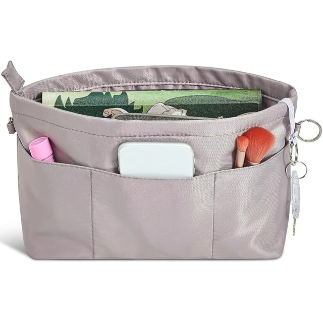 Multi-Pocket Insert Cosmetic Bag Large Capacity Multifunctional Nylon Toiletry Bag Solid Color with Zipper Storage Bag Room