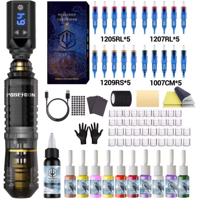 POSEIDON Tattoo Kit Or Tattoo Machnie Transparent 1200 mAh Tattoo Power Permanent Makeup for Beginners Tattoo Practice set