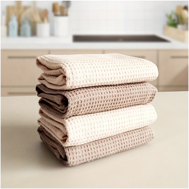 Mixed 4-Pack Modern Waffle Weave Dish Cloths Set - 100% Cotton, Hand Wash Only, Square Kitchen Towels with Hanging Loop