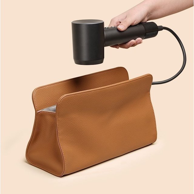 Portable Hair Dryer Storage Bag PU Leather Hairdryer Organizer Pouch Waterproof Protective Carrying Case for Hair Styling Tools