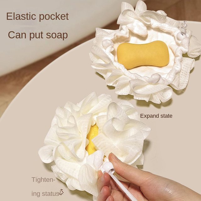 Soft Skin-Friendly Floral Lace Bath Sponge - 2-in-1 Soap Storage Bag for Shower Gel and Exfoliator